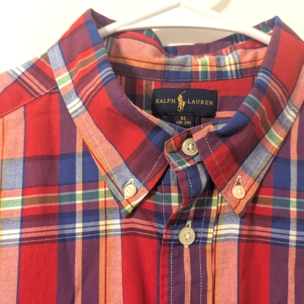 Ralph Lauren‎ Pony Boy's Button Up Plaid Long Sleeve Dress Shirt M 18-20 Preppy